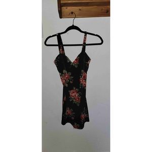 Womens Black Multi Floral Velvet Zip Closure A-Line Mini Dress Size XS